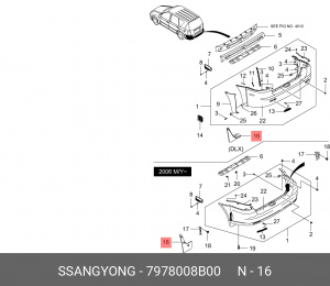 Брызговик SSANGYONG Rexton (06-) задний правый OE 7978008B00 SSANG YONG