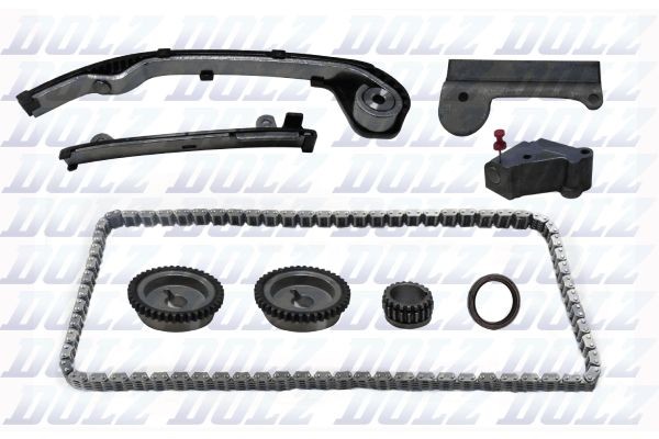 NISSAN ALMERA N16 (2000-2006)/PRIMERA P12E (2002>) ЦЕПЬ + НАТЯЖИТЕЛЬ + 3 УСПОКОИ SKCN038F DOLZ