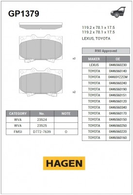 Колодки передние TOYOTA LAND CRUISER 100 GP1379 GP1379 SANGSIN
