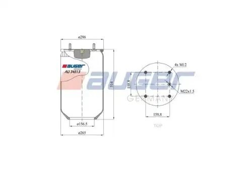 пневмоподушка без стак.!h511 4шп.M12. 1отв.штуц.M22. Н: 1отв. \SAF/Trailor/МАЗ/R AU34813 AUGER