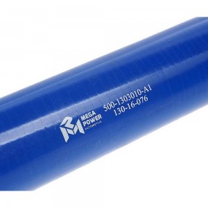 Патрубок МАЗ радиатора подводящий верхний длинный (L=420мм,d=42х52) синий силико 13016076 MEGA POWER