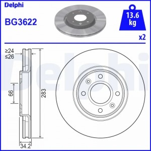 BG3622 диск тормозной передний!\ Citroen C5, Peugeot 307 1.4-2.0HDi 00> BG3622 DELPHI