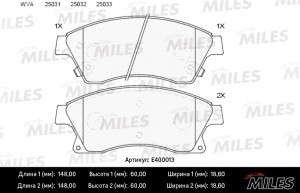 Колодки тормозные передние (без датчика) (Смесь Low-Metallic) (CHEVROLET AVEO (T E400013 MILES