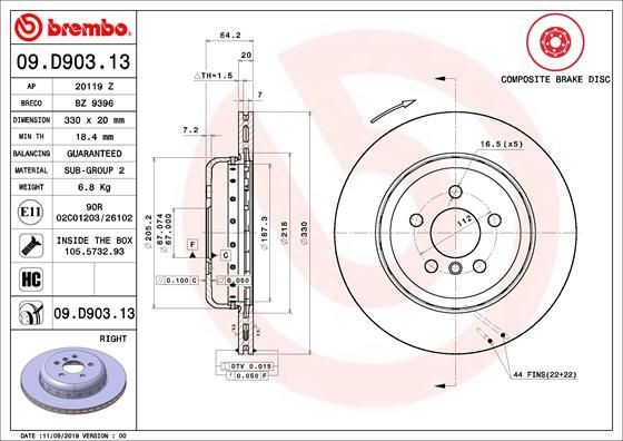 Диск тормозной правый Composite 09.D903.13 09.D903.13 BREMBO