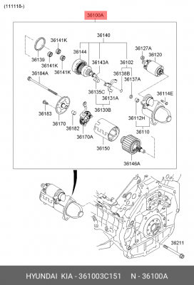 Стартер HYUNDAI Santa Fe (11-),ix55 (11-) KIA Sorento (11-) (3.5/3.8) OE 361003C151 HYUNDAI KIA