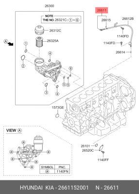 Щуп уровня масла HYUNDAI HD120 дв.D6GA OE 2661152001 HYUNDAI KIA