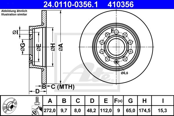 24.0110-0356.1 диск тормозной задний!\ Audi A3, Skoda Octavia/Superb, VW Golf/Je 24.0110-0356.1 ATE