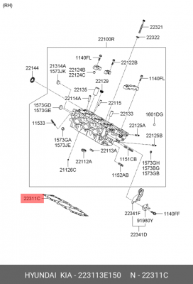 Прокладка ГБЦ HYUNDAI SANTA FE 07-09/GRANDAEUR 07-/KIA MAGENTIS 07-09 2,7 правая 223113E150 MOBIS