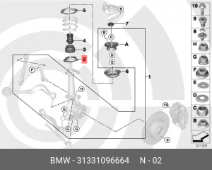 Прокладка BMW 3 (E46),5 (E39) пружины передней нижняя OE 31 33 1 096 664 BMW