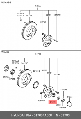 Подшипник ступицы HYUNDAI Porter 2,Starex H-1 (02-) передней наружный OE 517034A000 HYUNDAI KIA