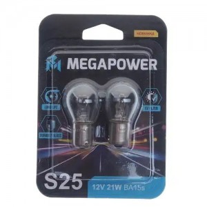 Лампа 12V P21W BA15s блистер (2шт.) Long Life MEGAPOWER 37033055 MEGA POWER
