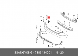 Кронштейн бампера SSANGYONG Actyon (10-) заднего правый OE 7883434001 SSANG YONG