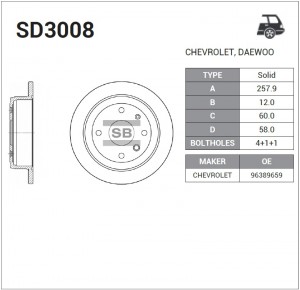 Диск тормозной CHEVROLET Epica (05-11) задний (1шт.) SANGSIN SD3008 SANGSIN