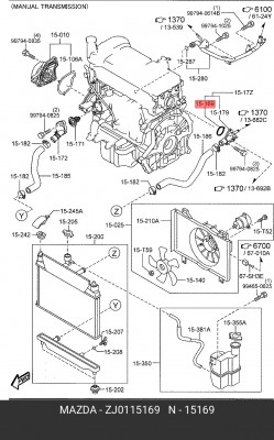 прокладка патрубка системы охлаждения!\ Mazda ZJ01-15-169 MAZDA