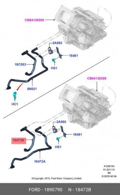 ВОД. ШЛАНГ ОТОПИТЕЛЯ  1890790 1 890 790 FORD