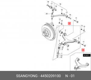 Рычаг подвески SSANGYONG Actyon Sports (12-),Kyron (12-),Rexton (12-) (4WD) пере 4450209100 SSANG YONG