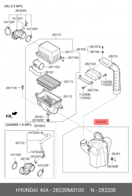 ВОЗДУХОВОД СИСТЕМЫ ВЕНТИЛЯЦИИ 28220-M0100 28220M0100 HYUNDAI KIA