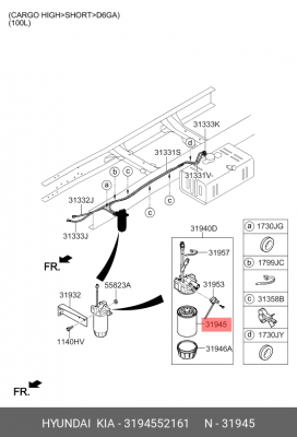 Фильтр топливный HYUNDAI HD65,78,120,County,Universe дв.D4GA,D6GA,D6CC38 OE 3194552161 HYUNDAI KIA