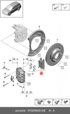 Колодки тормозные задние Cayene Turbo 9Y 9Y0698451R 9Y0698451AB PORSCHE