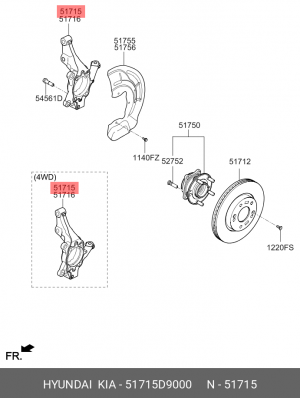 Кулак поворотный KIA Sportage (16-) (2WD) левый OE 51715D9000 HYUNDAI KIA