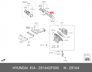 Датчик массового расхода воздуха KIA Carnival (06-) OE 281642F000 HYUNDAI KIA