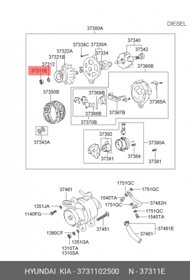Гайка 37311-02500 3731102500 HYUNDAI KIA