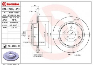 09.8969.20 диск тормозной задний!\ Nissan X-Trail 2.0/2.5/2.2DCi 01> 09.8969.20 BREMBO