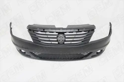 Бампер передний Renault Logan 1 2009-2014, под ПТФ, с решеткой радиатора OEM0564 OEMPARTS