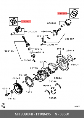 кольца поршневые!\ Mitsubishi Outlander 3.0 6B31 07-10 1110B435 MITSUBISHI