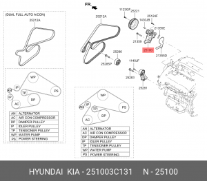 Насос водяной HYUNDAI Palisade (19-),Santa Fe (18-) (3.3/3.5) OE 251003C131 HYUNDAI KIA