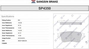 Колодки тормозные MITSUBISHI Outlander (GF) (12-) задние (4шт.) SANGSIN SP4350 SANGSIN