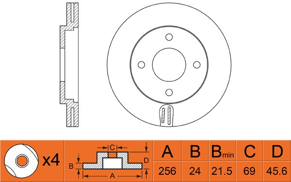 Диск тормозной MITSUBISHI Colt (02-12) передний (1шт.) NIBK RN1212 NIBK
