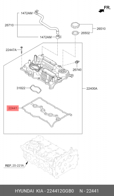 Прокладка крышки клапанной HYUNDAI Sonata ОЕ 224412GGB0 HYUNDAI KIA