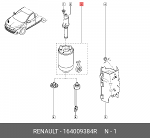 Фильтр топливный RENAULT Megane (08-) (1.5/2.0 DCI) OE 164009384R RENAULT