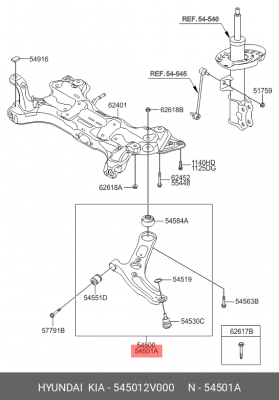 Рычаг подвески HYUNDAI Elantra (11-),Veloster (12-) передний нижний правый OE 545012V000 HYUNDAI KIA
