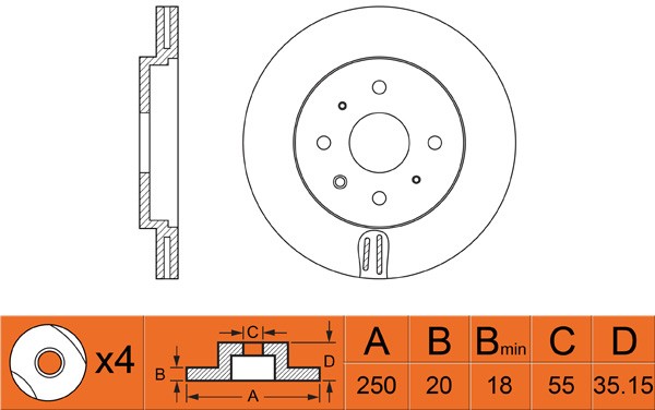 Диск тормозной PEUGEOT 107 (05-) CITROEN C1 (05-) передний (1 шт.) NIBK RN1214 NIBK