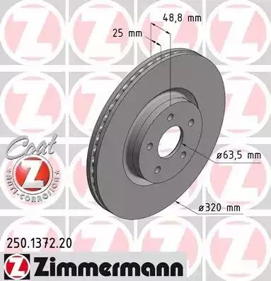 диск тормозной !перед. 320x25/49-5x108 \ Ford Kuga II 13> / Tourneo Connect II 1 250.1372.20 ZIMMERMANN