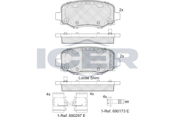 182176 колодки дисковые задние!\ Jeep Cherokee V (KL) all 13> 182176 ICER