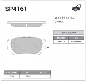 Колодки передние TOYOTA PREVIA (MCR3) 00-06 SP4161 SP4161 SANGSIN