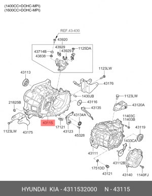 Картер HYUNDAI Elantra (06-),i30 (07-),Solaris (11-) сцепления OE 4311532000 HYUNDAI KIA
