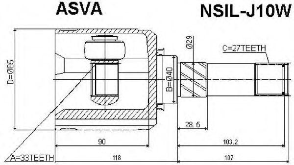 ШРУС ВНУТРЕННИЙ ЛЕВЫЙ 12 NSILJ10W NSIL-J10W ASVA