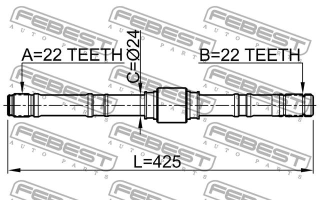 полуось левая 22x425x22!\ Nissan Primera P11 1996-2001 0212-P10LH FEBEST