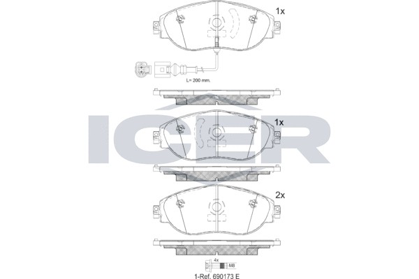 182018 колодки дисковые передние!\ VW Passat 1.4TSI-2.0TSI/3.6FSI/1.6TDi-2.0TDi  182018 ICER