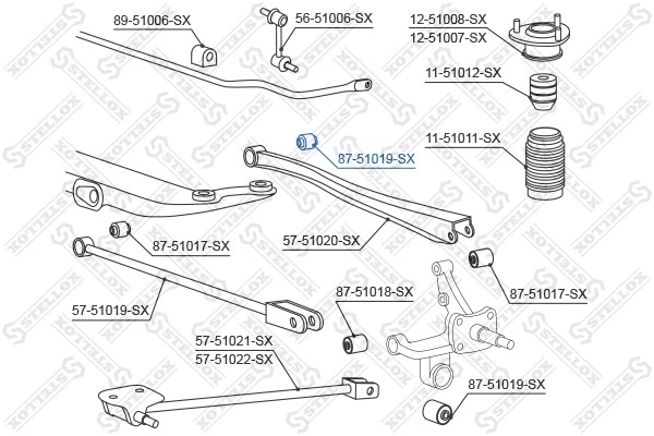 сайлентблок зад. продол. рычага наружн.!\ Hyundai Coupe 96-00 87-51019-SX STELLOX