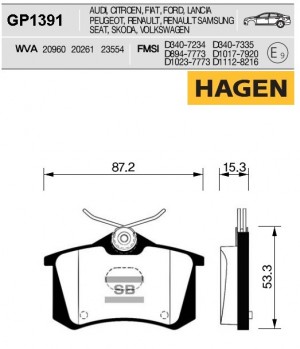 колодки дисковые задние! HAGEN\ VW Sharan 00>/Polo 1.4-1.9TDi 01-03 GP1391 HAGEN