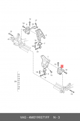 Опора двигателя AUDI A4 (15-18) левая OE 4M0 199 371 FF VAG