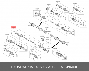 Привод HYUNDAI Santa Fe (15-) колеса переднего левый OE 495002W030 HYUNDAI KIA