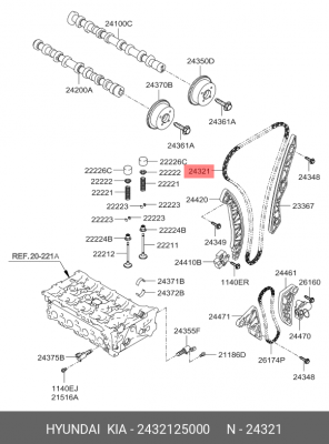 Цепь привода ГРМ 24321-25000 2432125000 HYUNDAI KIA