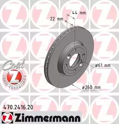 диск тормозной !перед. 260x22/44-4x100 \ Nissan Micra 1.0-1.5DCi 03> 470241620 ZIMMERMANN