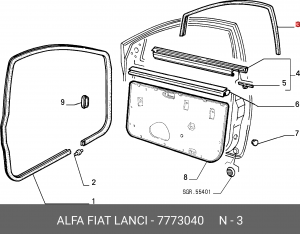 Уплотнитель двери FIAT Tipo (93-95) передней левой OE 7773040 ALFA FIAT LANCIA